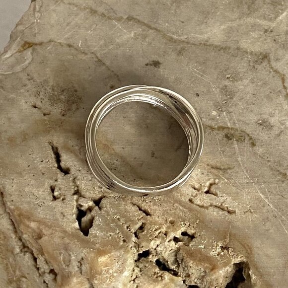 Sterling Silver 925 Black White Diamond Crossover Multi Band Ring Sz 6.5 - Picture 7 of 16